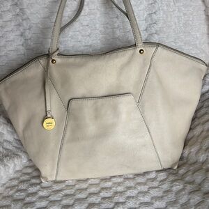 Hobo International Cream Ivory Pebbled Leather Large Tote Gold Hardware